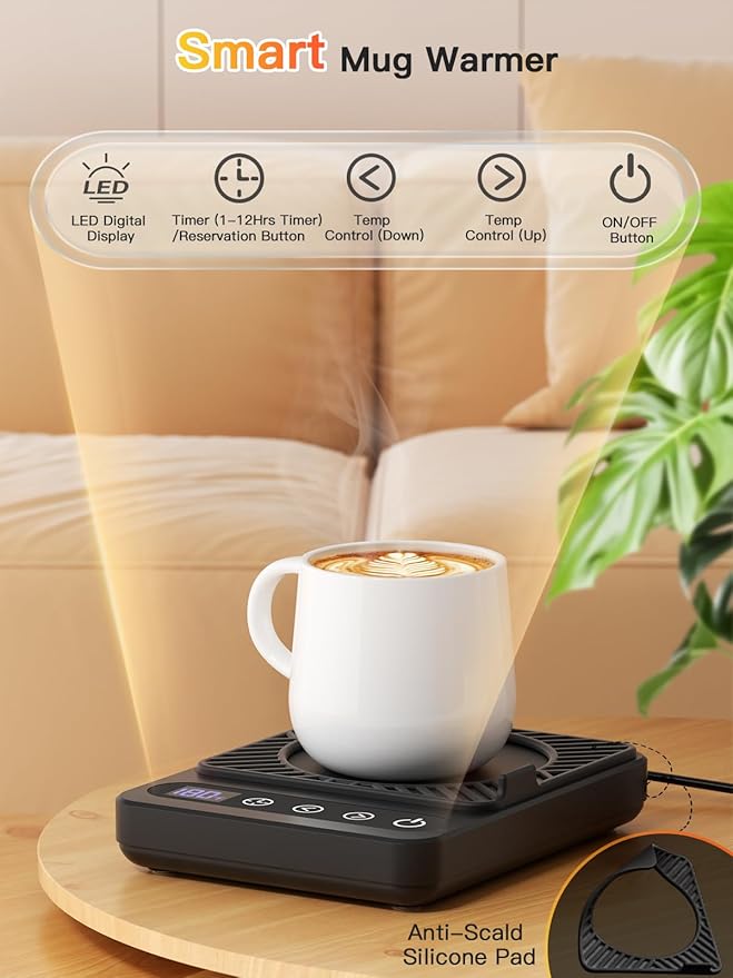 Misby Coffee Warmer, Mug Warmer for Desk with 6 Temp Settings, 12H Timer, Auto Shut Off Coffee Cup Warmer,Smart Coffee Gifts Coffee Warmer Plate Keeps Hot, Fresh for Coffee, Tea, Milk, Beverage,Black