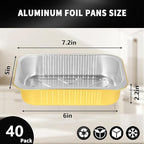 40 Pack 2LB 7.2"×5"×2.2" Gold Heavy Duty Aluminum Foil Pans with Lids 32oz Capacity Foil Food Containers with Lids, Tin Foil Pans with Lids for Baking, Meal Prep, Freezer and Takeout