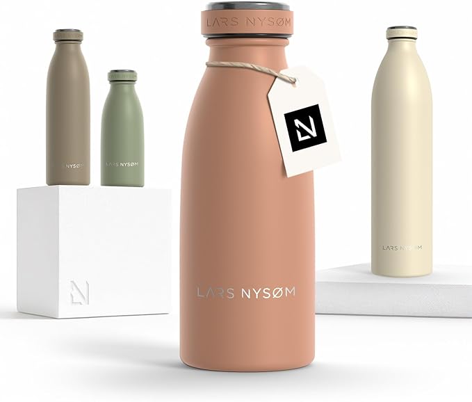 LARS NYSØM Stainless Steel Insulated Water Bottle 12oz 17oz 25oz 34oz 51oz | Insulated Thermo Flask for Hot and Cold Beverages | Leakproof Drinking Bottle (Blush Rose, 11.9oz)