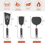 Hotec Silicone Spatula Turner for Nonstick Cookware, Cooking Spatulas 600°F Heat Resistant Large Flexible Rubber Spatula Set of 3, Kitchen Utensils for Flipping Eggs, Burgers, Pancakes, Crepes