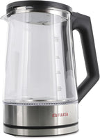 Aiwa 2 Liter Electric Water Kettle, 8.4 Cups Fast Hot Water Boiler, Glass Tea Kettle, with Blue LED Interior, Cordless Serving, Auto-Shutoff & Boil-Dry Protection, Black