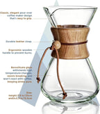 AGOGO Pour Over Coffee Maker Glass - 6/8/10 Cup Barista Kit with 304 Stainless Filter for Home, Office, Camping, Cafes - Easy Clean Coffee Dripper Set (Rag&Brush Included) (8 Cup/28 oz-Slim Shape)