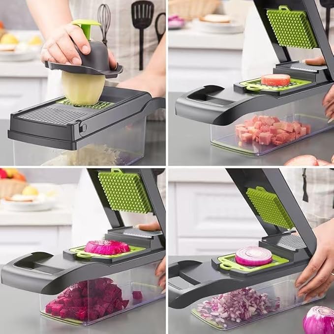 Vegetable Chopper, Veggie Chopper with Container and Lid, Kitchen Vegetable Slicer, Cheese and Onion Slicer, Multifunctional Food Chopper (Black)