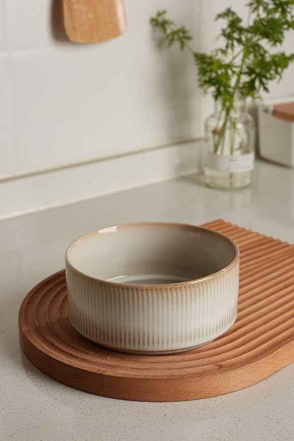 famiware Star Cereal Bowl Set, Soup Bowls Set of 6, Double Reactive Glaze, Stackable, 23 oz Deep Bowls Suitable for Cereal, Popcorn, Oatmeal, Dessert - Dishwasher and Microwave Safe, Cappuccino White