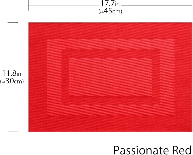 PIGCHCY Placemats Set of 8 Washable Durable Place Mats Vinyl Heat Resistant Non-Slip Table Mats Indoor Outdoor (Passionate Red)