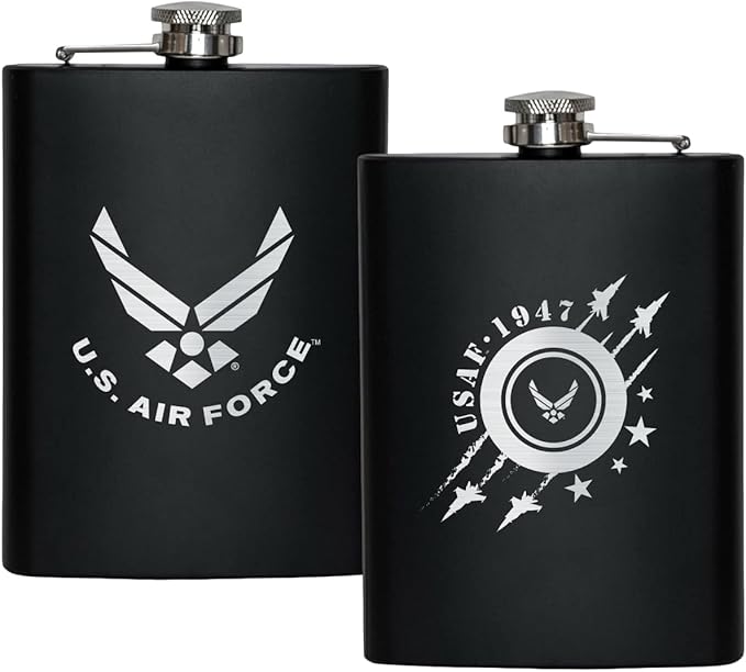 US Air Force 8 oz Flask | Stainless Steel Hip Flask for Liquor | Great USAF Gift Idea for Veterans | USAF 8oz Black Flasks