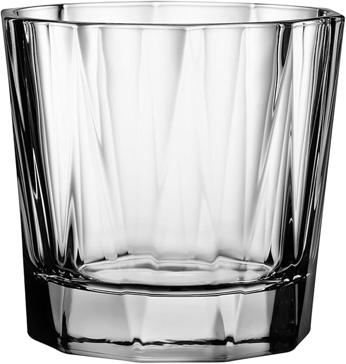 NUDE Whiskey Glasses Set of 4 – Hemingway 11.25 oz Lead-Free Crystal Old Fashioned Lowball Rocks Glasses for Whisky, Scotch, Bourbon & Tequila – Linear Pattern with Optical Effect, Dishwasher Safe