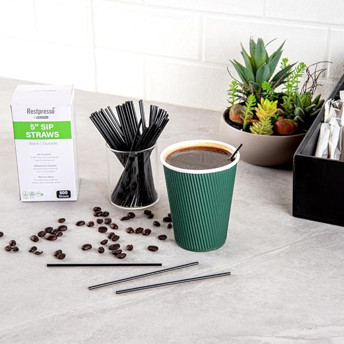 Restaurantware Restpresso 5 Inch Cocktail Stirrers 500 Disposable Coffee Stirring Rods - Premium Odorless Black Plastic Stirrers For Coffee For Hot And Cold Drinks For Bars Or Offices