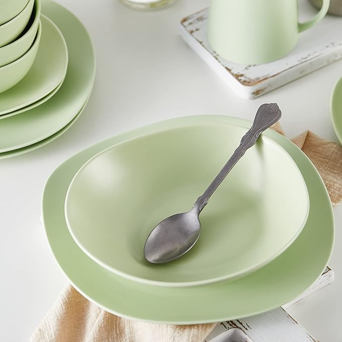 Stone Lain Porposed value Delilah 8-inch Bowl 6-Piece Dish Set, Porcelain, Lime Green