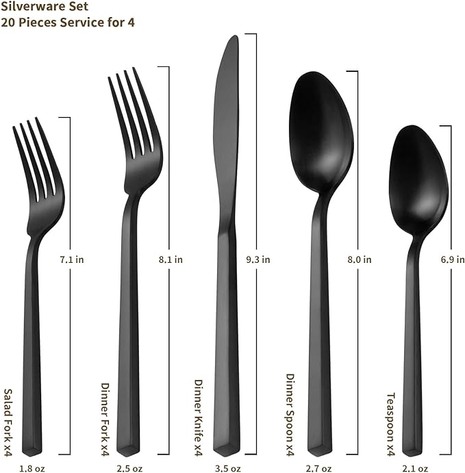 Alata Cube Black&Ripple Black 20-Piece Silverware Set Stainless Steel Flatware Set