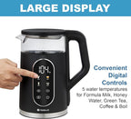 Electric Kettle, 1500W Fast Boiling Glass Water Kettle with Temperature Control, 1.7L Cordless Stainless Steel Base, Keep Warm & Auto Shut-Off, BPA-Free, Black