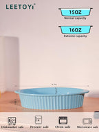LEETOYI Porcelain Small Oval Au Gratin Pans, Baking Dish Set for 1 or 2 person servings, Bakeware with Double Handle for Kitchen and Home, Set of 2 (Turquoise)
