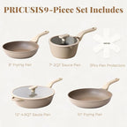 PRICUSIS Nonstick Pots and Pans Set, 9 Pieces Cookware, Omelete/Egg Skillet, Healthy Nonstick Frying Pan, PFOA Free, Induction Compatible, Honey Blush