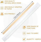 1000Pcs Disposable Wood Coffee Stir Sticks Stirrers Individually Paper Wrapped Coffee Tea Beverage Stirrers Stirrings 7.5 Inch,190mm