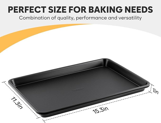2 Pack Cookie Sheets for Baking, Ceramic Baking Sheet Jelly Roll Pans Set, Thicker Carbon Steel Baking Sheets Non Stick, 15.3 x 11.3 Inch Baking Trays for Oven