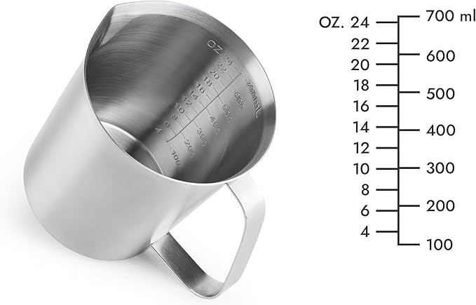 CURTA 18/8 Stainless Steel Measuring Cup with Handle and Pour Lip, Metal Pitcher with Oz and ML marking, 24OZ/700ML- 3 Cup), Heavy-Duty Pitcher