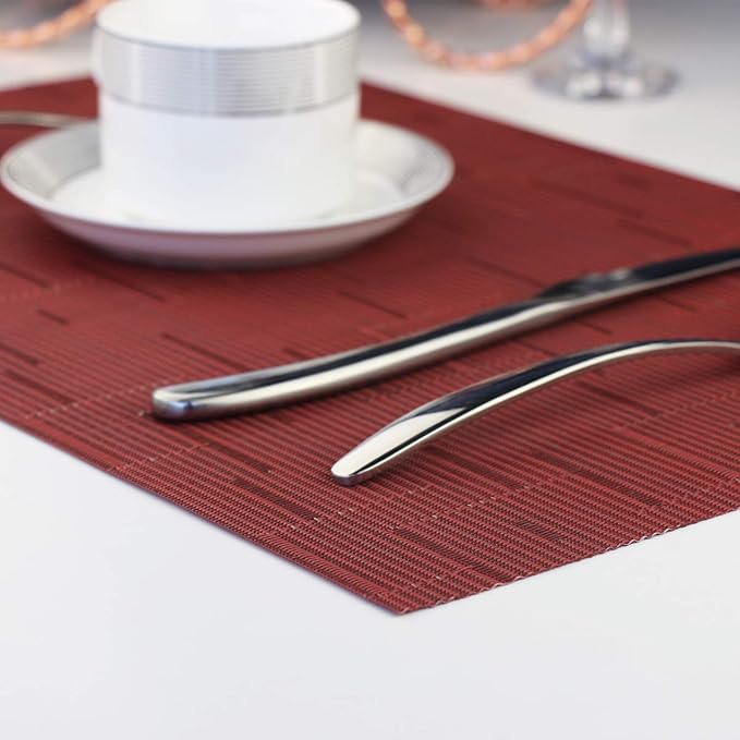 PIGCHCY Placemats Set of 8 Washable Durable Place Mats Vinyl Heat Resistant Non-Slip Table Mats Indoor Outdoor (Burgundy Red)