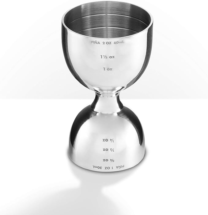 Piña Barware Stainless Steel Commercial 2oz. / 1oz. Bell Style Measuring Jigger Bar Tool - Mirror Polished Finish, One Jigger