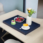 20x14 Inch Rectangular Ottoman Tray | Textured PU Leather, Waterproof & Heat-Resistant Storage for Coffee/Dining Tables, Sofa, Bed, Entertainment & Party (Navy Blue, 20 * 14in)