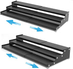 Expandable Spice Rack Storge organizer with 3-Tier step shelf for cabinet,seasoning racks organizion.Great for Kitchen countertop shelves,Pantry and more(2packs/Black)
