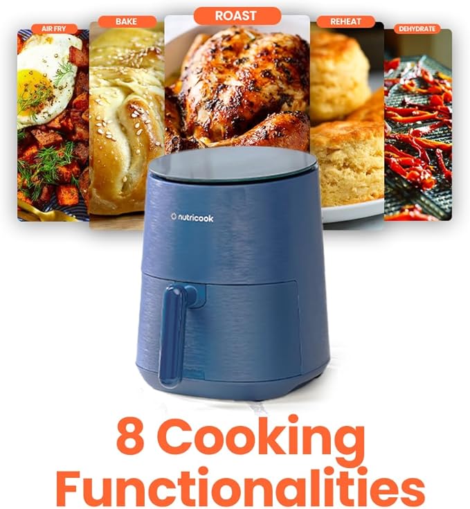 3.5qt Air Fryer Mini, Tempered Glass Control Panel, 8 Preset Functions, Quick and Easy Meals, Compact, Quiet, Non-Stick, Dishwasher Safe, Blue