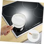 Cabilock Small Enamel Pot: 3 Inch Milk Warmer Pan with Dual Pour Spout, Butter Melting Pot Milk with Wooden Handle, Dishwasher Safe White Soup Saucepan Pan