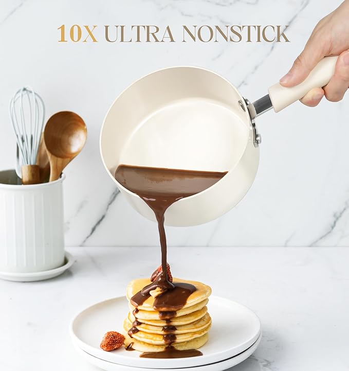 MICHELANGELO Nonstick Sauce Pan Sets, Ceramic Saucepan with Lid, Multipurpose Pot with Lid, Non-Toxic Saucepans, Induction Compatible, 2QT, White