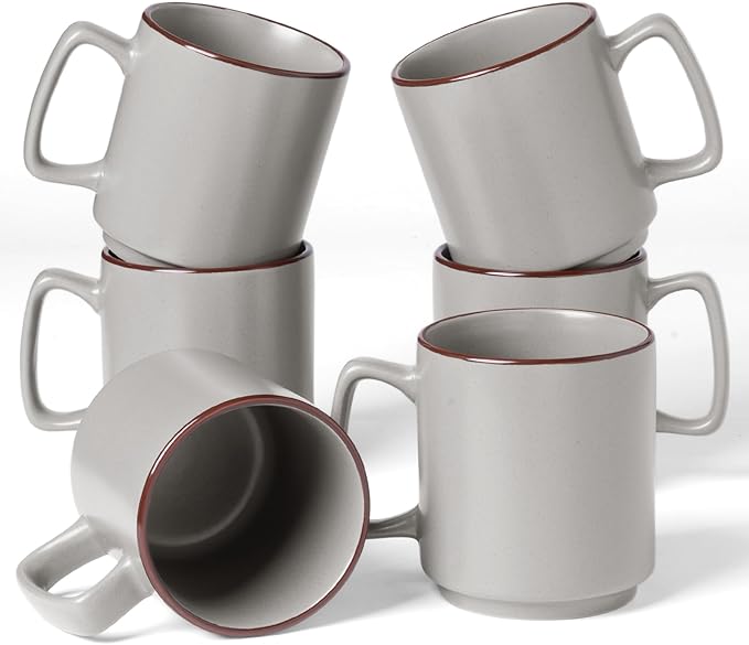 famiware Coffee Mugs Set of 6, Nebula 14oz Coffee Mugs, Ceramic Cup Set with Handle for Latte, Tea, Milk, Cappuccino, Cocoa, Light Gray