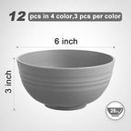 12 Pcs Unbreakable Cereal Bowls Set, 26 Oz Wheat Straw Bowls Set, Microwave & Dishwasher Safe Bowls for Kitchen, Reusable Plastic Bowls for Soup, Salad and Snack, BPA Free, Multicolor