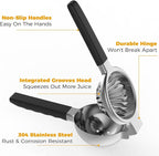 Stainless Steel Lemon Squeezer - Metal Citrus Juicer - Lime Lemon and Fruit Juicer with Silicone Handles - Large Manual Citrus Press Juicer - Hand Held Squeezer - Ergonomic Design with Solid