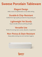 Sweese Rectangular Porcelain Platters, Serving Trays for Parties, 13.8 Inch Large Serving Dishes for Steak, Taco, Sushi, Appetizer, Cake - Dishwasher & Oven Safe - Set of 4, White