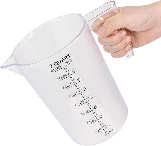 Food-Grade Plastic Measuring Pitcher – 64 Ounce & 8 Cups Measuring Cups with Handle for Liquid, Motor Oil, Pool & Lawn Chemicals, Dilution, Soap Mixing, Brewing, Commercial & Kitchen Use(2000ml)