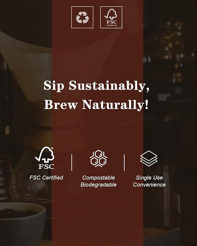 Pre-folded Natural Unbleached Coffee Filters - 100 Count, Compatible with Pour-Over Coffee Makers