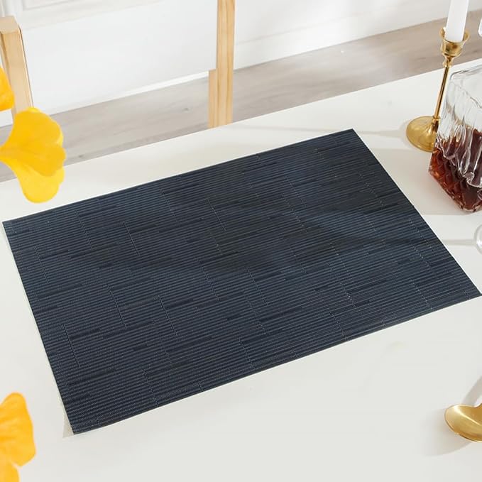 PIGCHCY Plastic Placemats,Washable Durable Vinyl Woven Table Mats,Elegant Heat Resistant Placemats for Dining Table Set of 4 (18 x 12 inches,Midnight Blue)