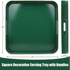 Green Square Decorative Tray with Handles, 13"*13" Versatile Serving Tray for Coffee Table, Ottoman, Ideal for Serving, Displaying, Organizing