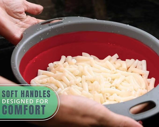 Ultimate Kitchen Strainers Set of 2 - Collapsible Silicone Colanders For Easy Storage by Comfify - Use with Pasta & Veggies or as a Fruit or Berry Bowl with Strainer - Irreplaceable for Campers - Red