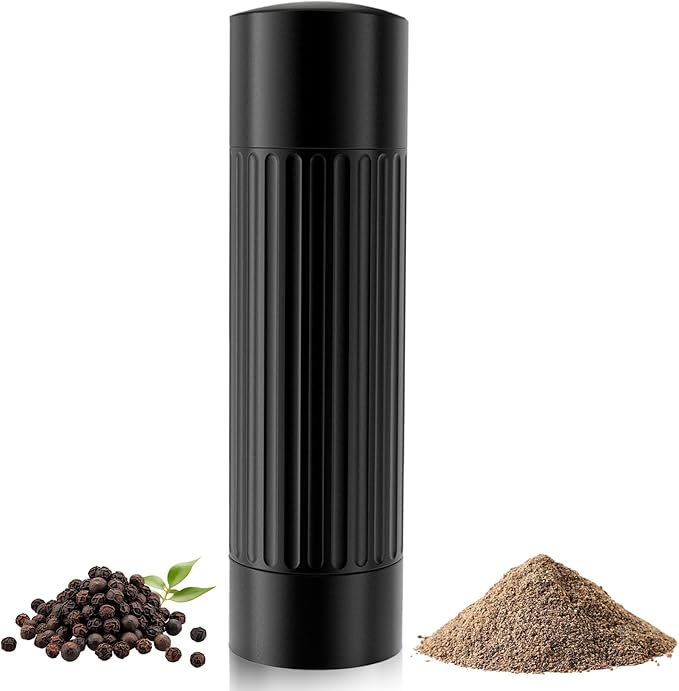 Pepper Grinder Mill, Professional Grade Manual Pepper Grinder, High Output Heavy Duty Pepper Mill Grinder, Refillable, Aluminum Matte Black, Stainless Steel Burrs, Adjustable Coarseness Grind Settings