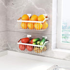 2PCS Kitchen Storage Metal Wire Fruit Basket - SUS304 Stainless steel Organizer Storage Bin Baskets for Bathroom - Space Saving Design for Pantry Organization, Spice Rack,Self Adhesive（Silver）