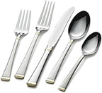 Mikasa Gold Accent Harmony Flatware Set for 12, 65 Piece 18/10 Stainless Steel Silverware with Gold-Trimmed Handles and Serving Utensils, Elegant Dinnerware Service