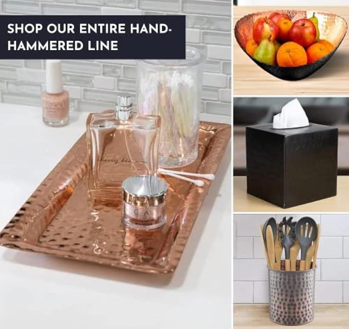 Monarch Abode Hand Hammered Metal Serving Tray, 16-Inch Nickel Finish – Rectangle Serving Platter, Large Serving Tray for Party, Fruit Platter, Dessert Trays, Serving Dishes