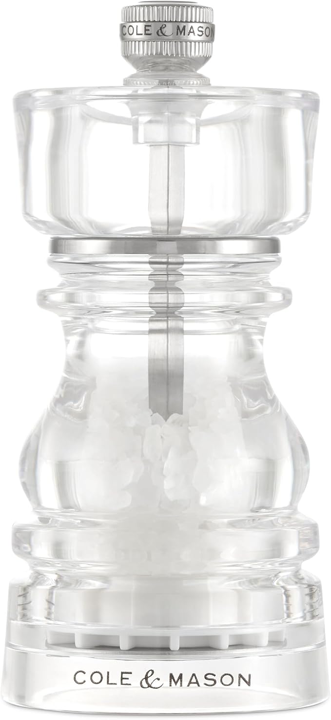 Cole & Mason London Refillable Spice Mill - Kitchen & Home Accessory - Salt and Pepper Grinder Set with Ceramic and Carbon Steel Mechanism - 5", Acrylic