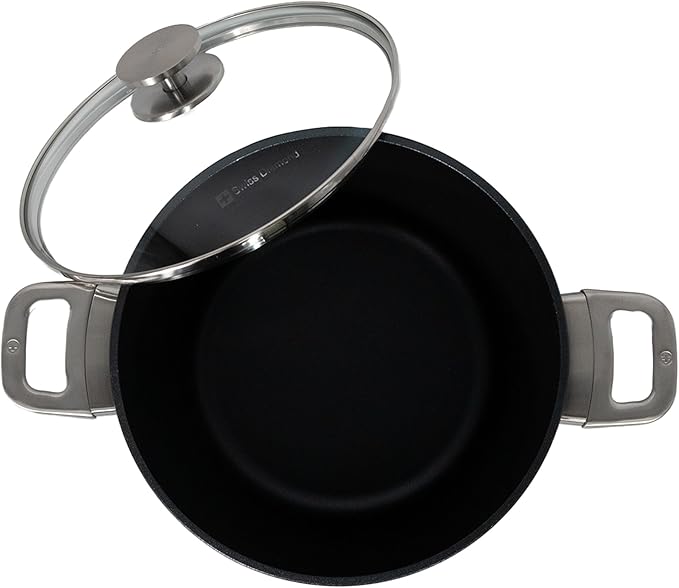 Swiss Diamond Nonstick Hybrid Ceramic and Diamond-Infused Stock Pots With Glass Lid, PFAS- and PFOA-free, Dishwasher & Oven Safe Up To 500 °F (5.5 Quart)