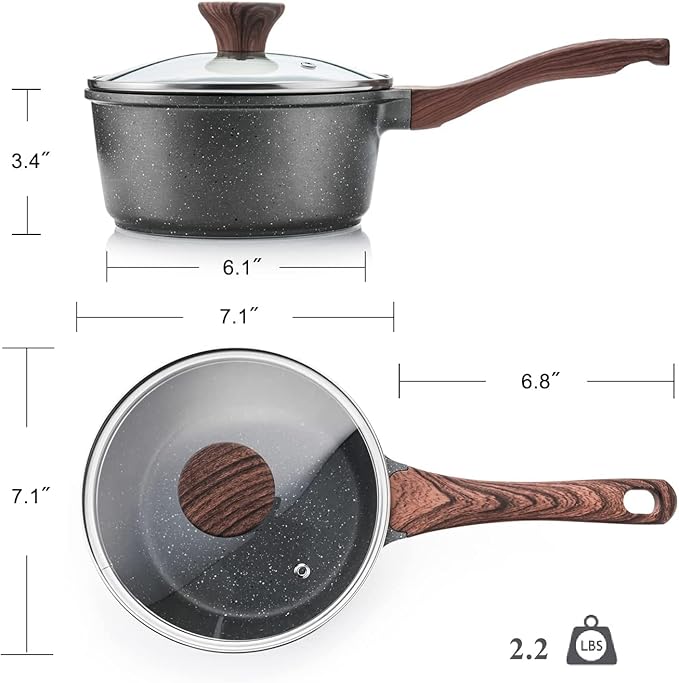 SENSARTE Nonstick Sauce Pan with Lid Saucepan Set, Swiss Granite Coating Sauce Pot Kitchen Cooking Pot Sets, Induction Comptable, Free of Intentionally Added PFOA, 1.5 + 2 QT