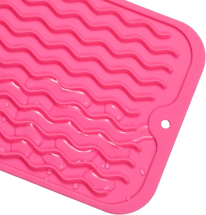 Silicone Dish Drying Mat for Multiple Usage,Easy clean,Eco-friendly,Heat-resistant Silicone Mat for Kitchen Counter or Sink,Refrigerator or Drawer Liner Rose S 12 inches x 6 inches