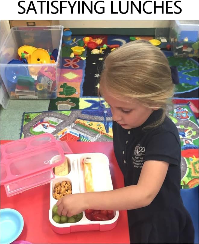 Bento Box with Lunch Bag and Ice Pack Set | Snack Containers Boxes for Kids Girls Adults | 6 Compartments Divided Portion Container Boxes Insulated Bags for School Daycare Lunches, BPA Free, Pink