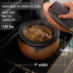 Hakan Efes Clay Cooking Pot with Lid, MIDI 2.9 Quarts Clay Pots for Cooking, Earthenware Rice Pots, UNGLAZED Traditional Casserole for STOVE Top, Portuguese Terracotta Roaster, 94.7 oz (2.8 L)