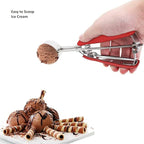 Cookie Scoop Set, 3Pcs Ice Cream Scoop, Cookie Scoops for Baking Set of 3, 18/8 Stainless Steel Cookie Scooper for Baking, Ice Cream Scooper with Trigger Release, Red Soft Grip Cookie Dough Scoop
