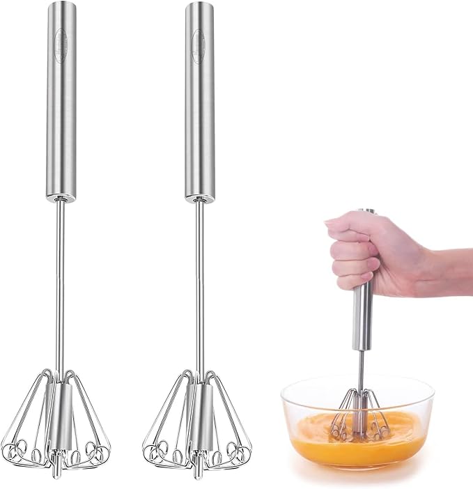 Newness Egg Whisk, [2 Pack] Stainless Steel Blender for Home - Versatile Tool for Egg Beater, Milk Frother, Hand Push Mixer Stirrer - Kitchen Utensil for Blending, Whisking, Beating