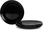 7.5 inch Appetizer Plate Set of 6, Lightweight Opal Glass Round Black Salad Plates for Dessert Kitchen, Dishwasher and Microwave Safe