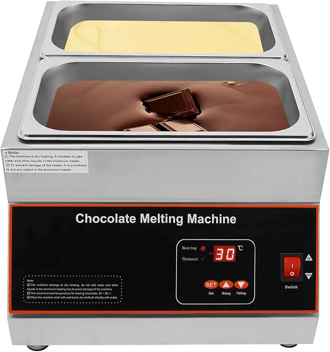500W Electric Melting Pot for Chocolate w/Digital Display Control,Commercial Chocolate Warmer Melting Pot Chocolate Melter Pot Machine for Home or Bakery Use 2 Tanks for 26.46lb of Tempered Chocolate
